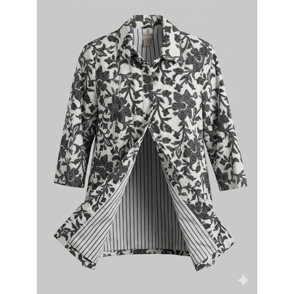 Chico's Women's M Artsy Modest Resortwear Bloomcore Hidden Button Lined Jacket